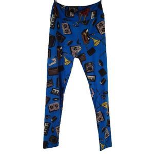 LulaRoe One Size Music Legging Blue Guitar Keyboard Radio Stretch Pull On